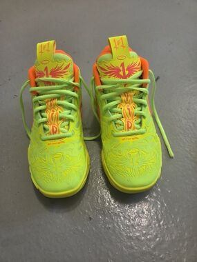 Puma Neon Lime Kids Sneakers with Orange Accents